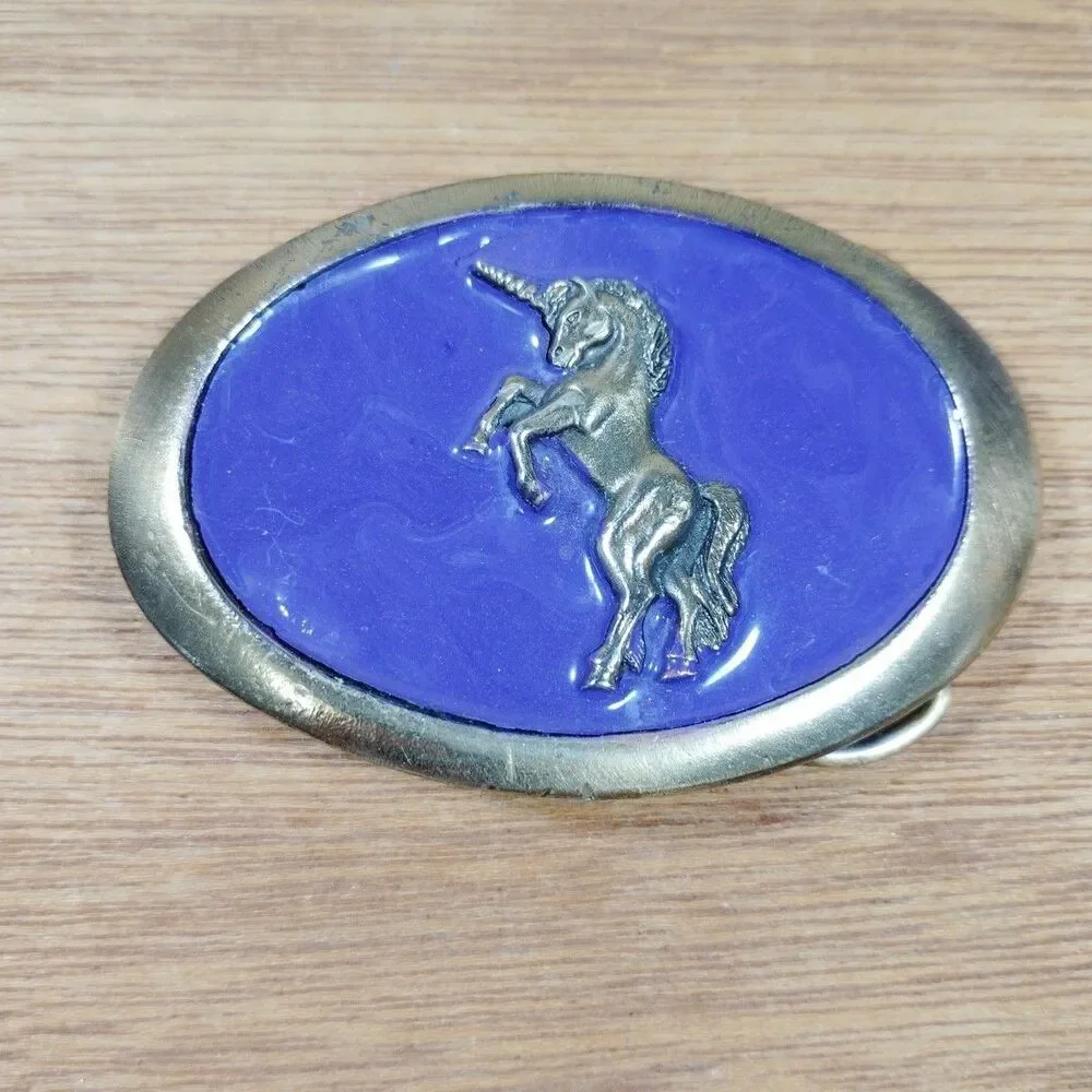 Vintage Unicorn Belt Buckle Great American USA Purple Enamel Mythical Magical